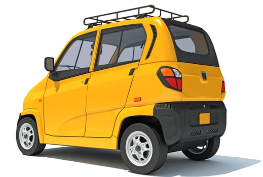 Auto Mini Taxi 3D rendering model on white background