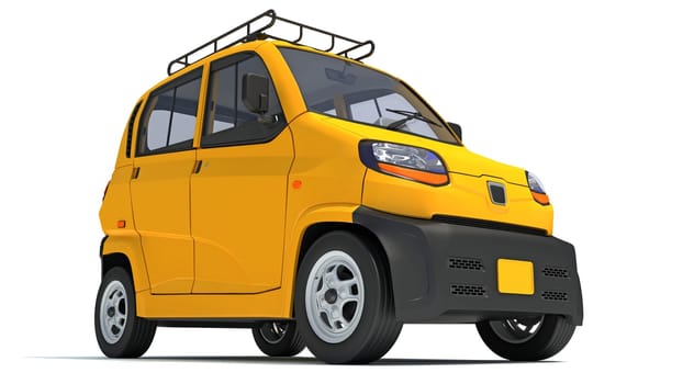 Auto Mini Taxi 3D rendering model on white background
