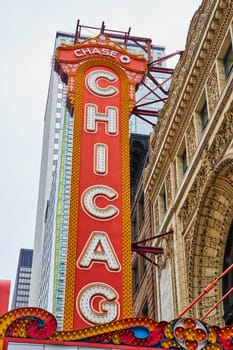 Image of Large orange sign with Chicago in white lettering
