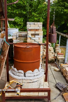 DIY Gas-fired Kiln in Rustic Outdoor Ceramics Workshop, Art Center, Indiana, 2023