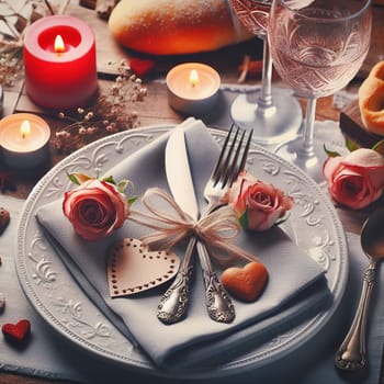 Beautifully set table for a romantic dinner. High quality illustration