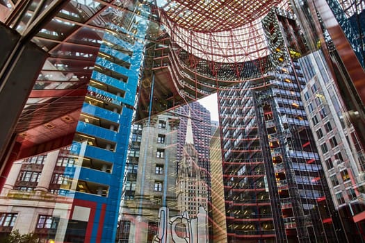 Image of Chicago skyscrapers with overlay of reflection with James R Thompson building