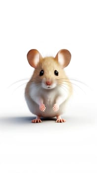 An adorable and funny little cartoon mouse with big eyes and ears on white background - generative AI