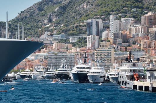 Monaco, Monte Carlo, 28 September 2022 - Top view of the famous yacht show, exhibition of luxury mega yachts, the most expensive boats for the richest people around the world, yacht brokers. High quality photo