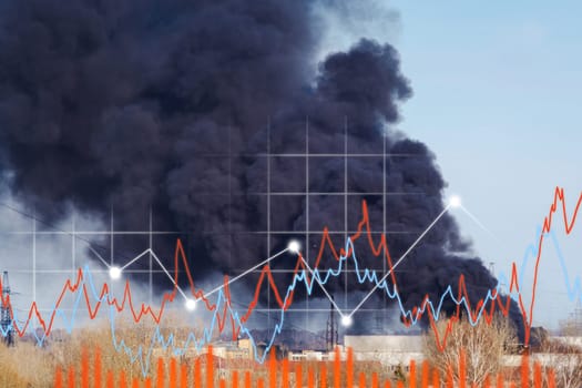 Black smoke from the fire, graph. Seasonal forest fires.