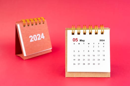 2024 May Mini Calendar On Red Color Background