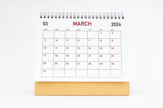 March 2024 desktop calendar isolated on white background, Planing or appointment concept.