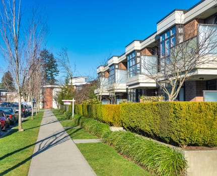 Row of residetial townhouses on winter season in British Columbia.