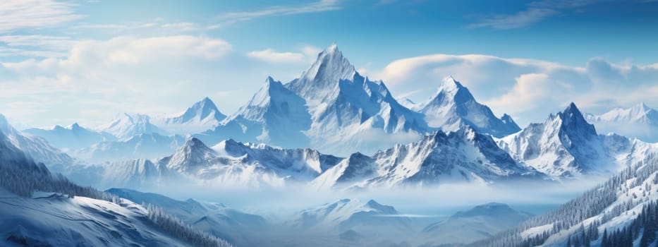 Frozen wasteland snow mountains panorama, Generate with Ai.