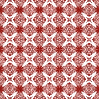 Tiled watercolor pattern. Maroon symmetrical kaleidoscope background. Hand painted tiled watercolor seamless. Textile ready perfect print, swimwear fabric, wallpaper, wrapping.