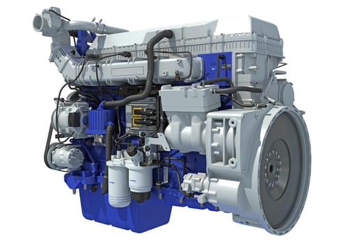 Truck engine 3D rendering model on white background