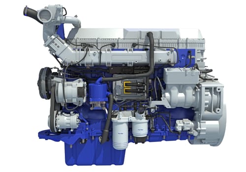 Truck engine 3D rendering model on white background