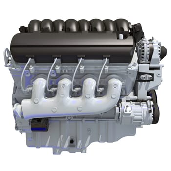 V8 Turbo Car Engine 3D rendering model on white background