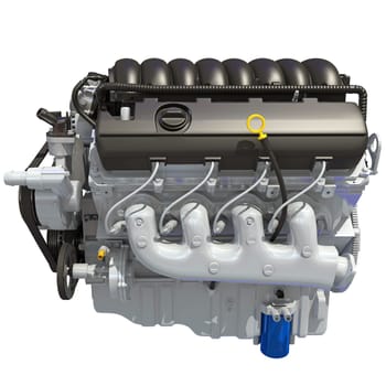 V8 Turbo Car Engine 3D rendering model on white background