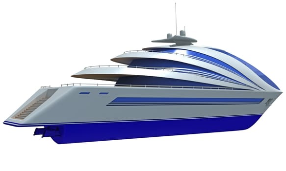 Futuristic Yacht 3D rendering model on white background