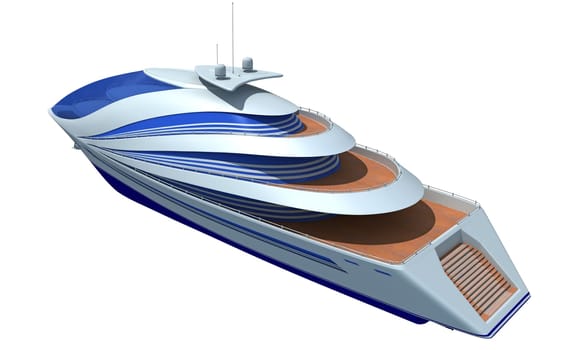 Futuristic Yacht 3D rendering model on white background