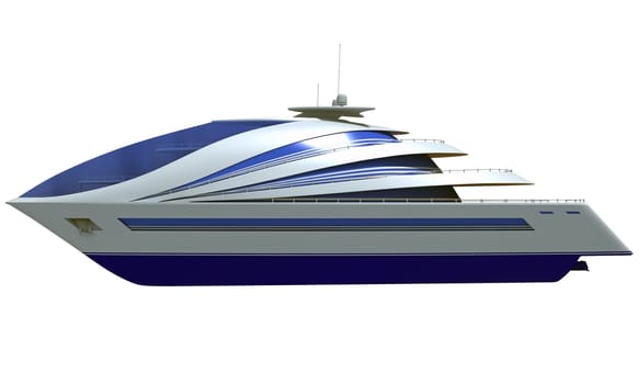 Futuristic Yacht 3D rendering model on white background