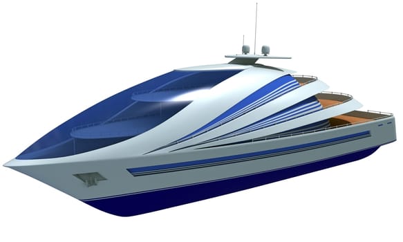 Futuristic Yacht 3D rendering model on white background