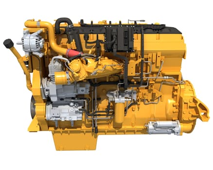 Heavy duty truck engine 3D rendering model on white background