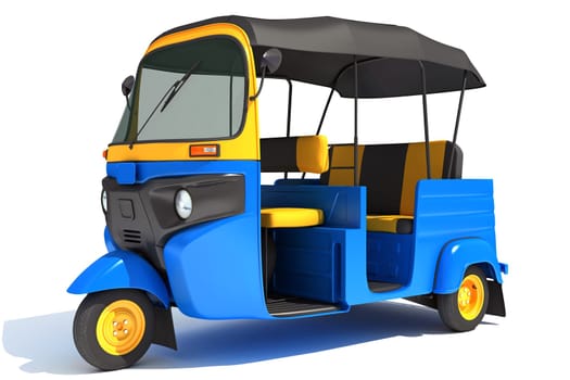 Auto Rickshaw Bajaj TukTuk 3D rendering model on white background