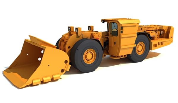 Underground Mining Loader 3D rendering model on white background