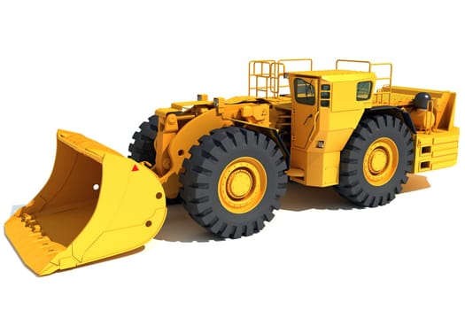 Underground Mining Loader 3D rendering model on white background