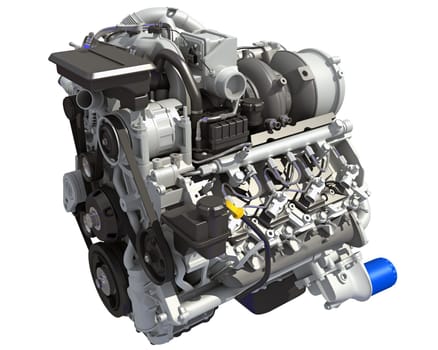 V8 Engine 3D rendering model on white background