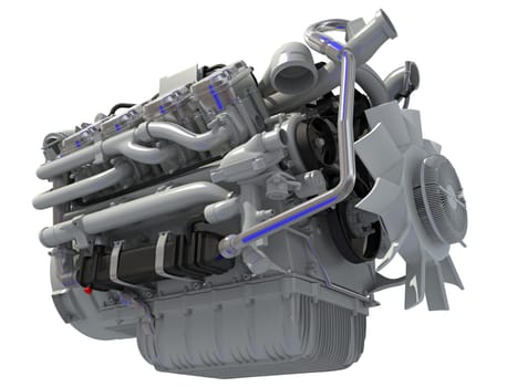 V8 Engine 3D rendering model on white background