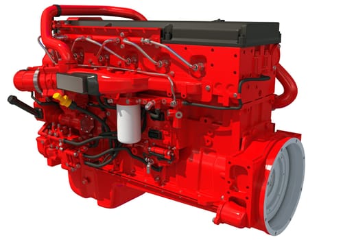 Truck engine 3D rendering model on white background