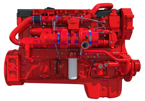 Truck engine 3D rendering model on white background