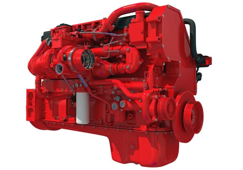 Truck engine 3D rendering model on white background