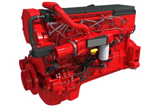 Truck engine 3D rendering model on white background