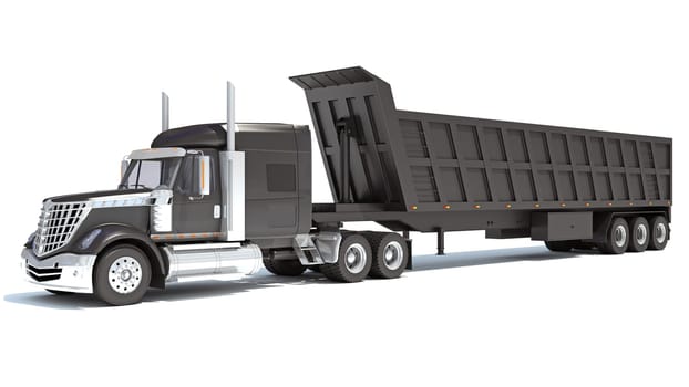 Semi Truck with Tipper Trailer 3D rendering model on white background