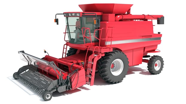 Combine Harvester farm equipment 3D rendering model on white background