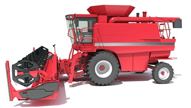 Combine Harvester farm equipment 3D rendering model on white background