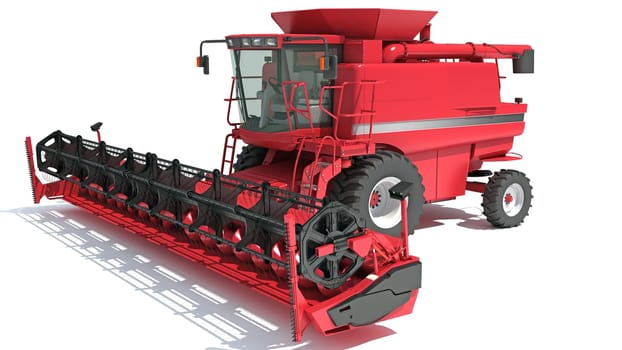 Combine Harvester farm equipment 3D rendering model on white background