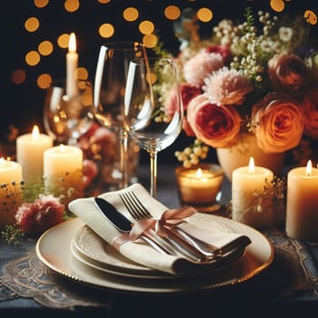 Beautifully set table for a romantic dinner. High quality illustration