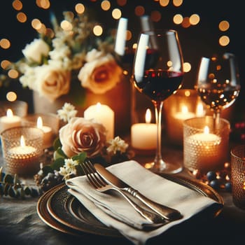 Beautifully set table for a romantic dinner. High quality illustration