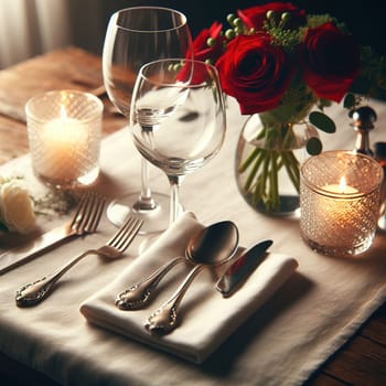 Beautifully set table for a romantic dinner. High quality illustration
