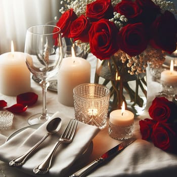 Beautifully set table for a romantic dinner. High quality illustration