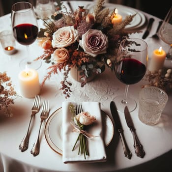 Beautifully set table for a romantic dinner. High quality illustration