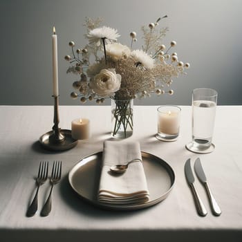 Beautifully set table for a romantic dinner. High quality illustration