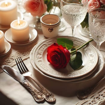 Beautifully set table for a romantic dinner. High quality illustration