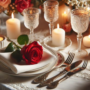 Beautifully set table for a romantic dinner. High quality illustration