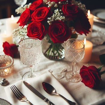 Beautifully set table for a romantic dinner. High quality illustration