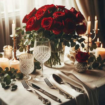 Beautifully set table for a romantic dinner. High quality illustration