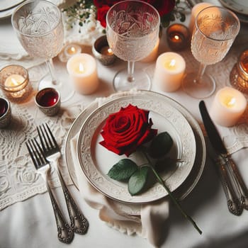 Beautifully set table for a romantic dinner. High quality illustration