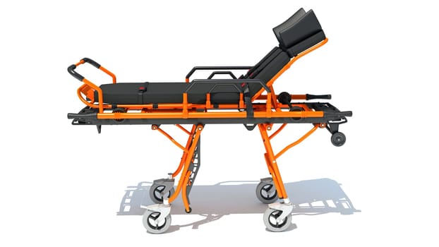 Stretcher Trolley medical equipment 3D rendering model on white background