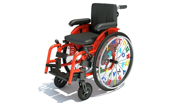 Kids Wheelchair medical equipment 3D rendering model on white background