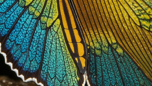 A microscopic view of a butterfly wing reveals a vibrant tapestry of colors and the delicate structure of scales